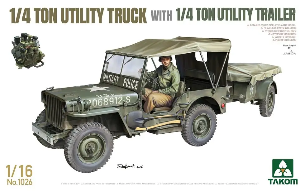 Takom 1:16 1/4 TON UTILITY TRUCK WITH 1/4 TON UTILITY TRAILER - modelbouw Goedkoop