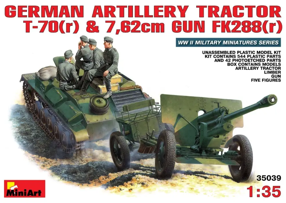 Beperkt Aanbod MiniArt 1:35 German artillery tractor T-70(r) and 7,62cm FK 288(r) with Crew - modelbouw