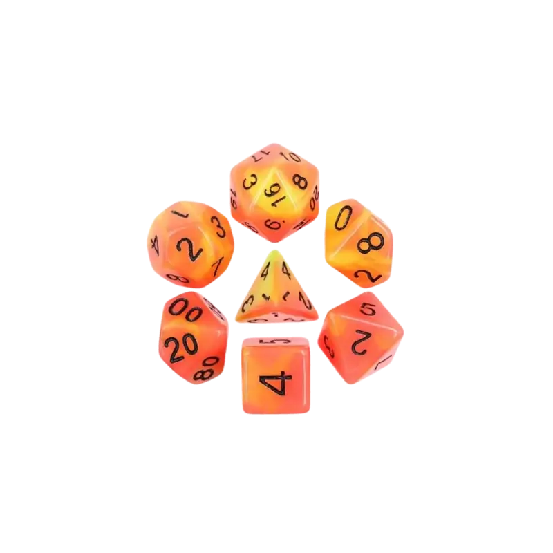Merkproduct Set of 7 multi-format dice - Phosphorescent fire