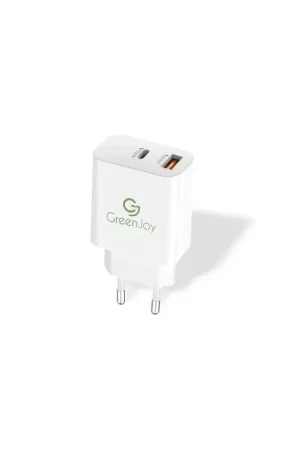 18W / 3.4A Mains Tip Charger - 2 ports (1 USB and 1 type C) - White Koop Online