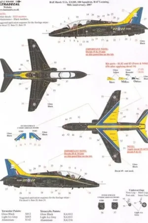 Laatste Versie Sticker BAe Hawk T.1A XX285 100 Squadron 90th Anniversary 2007 with Yellow and Blue trim.