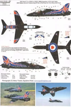 Sticker BAe Hawk T.1A (1) XX245 or XX307 208(R) Squadron, 4TFS RAF Valley, 2009 Display aircraft Commemorating 90 Years of the R Shop Nu