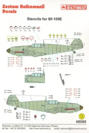 Direct Verzonden Sticker Messerschmitt Bf-109E complete Stencil Data for two aircraft. Decal