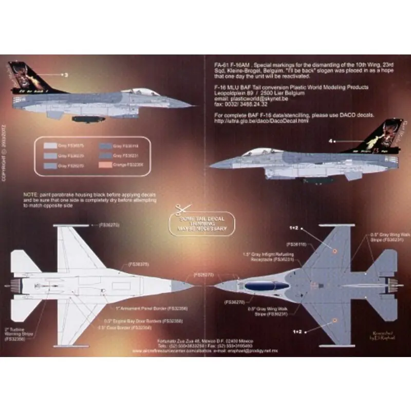 Must-Have Sticker General Dynamics F-16A Fighting Falcon (1) 23 Squadron Belgian Air Force deactivation. I′ll Be Back