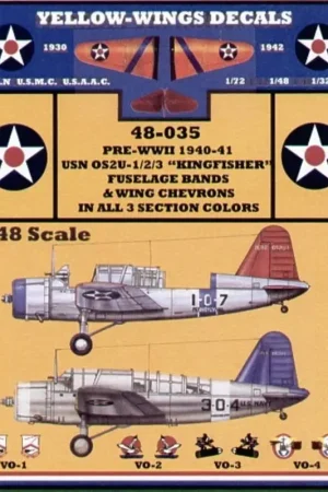Express Levering Sticker Vought OS2U-1/2/3 Kingfishers. Fuselage Bands and Wing Chevrons and VO-1 VO-2 VO-3 and VO-4 Squadron badges