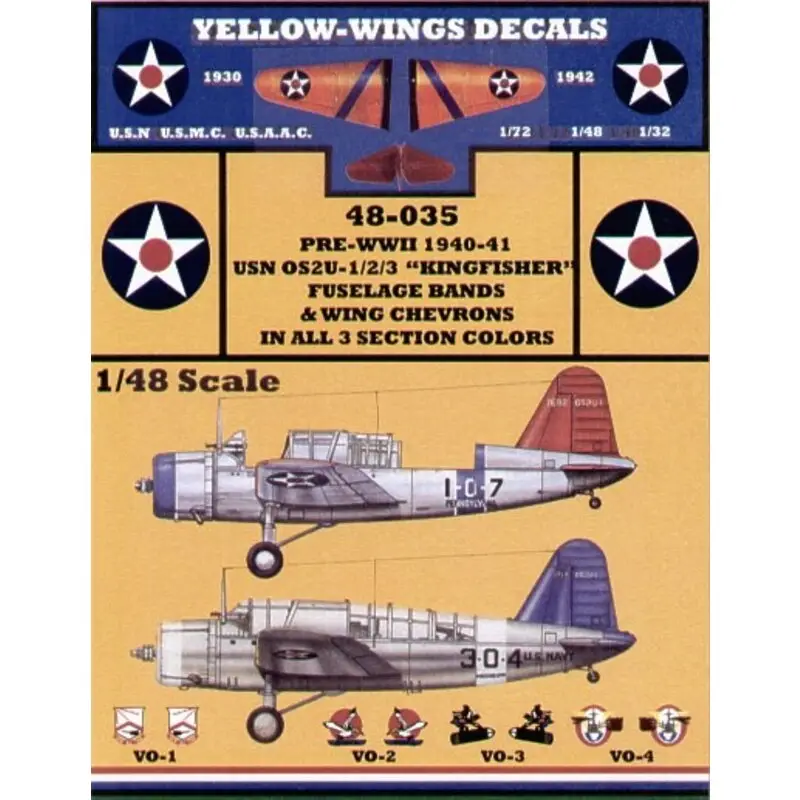 Express Levering Sticker Vought OS2U-1/2/3 Kingfishers. Fuselage Bands and Wing Chevrons and VO-1 VO-2 VO-3 and VO-4 Squadron badges