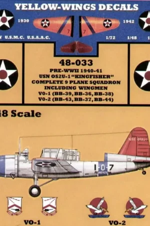 Fabrieksprijs Sticker Vought OS2U-1 Kingfisher. 1940/41 9 plane Squadron including Wingmen from VO-1 USS Arizona USS Nevada and USS Pennsylvan