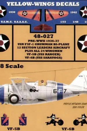 Superprijs Sticker Grumman F3F-1 1936/37 12 section Leaders aircraft and 24 Wingmen from VF-5B USS Ranger and VF-6B USS Saratoga