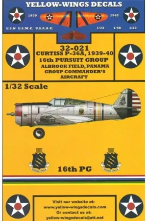 Dagaanbieding Sticker Early Curtiss P-36A Fighter 16th PG Decal