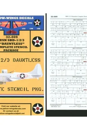 Fabrieksprijs Sticker Douglas SBD-1/-2/-3 Dauntless Complete Stencils for one of each type Decal
