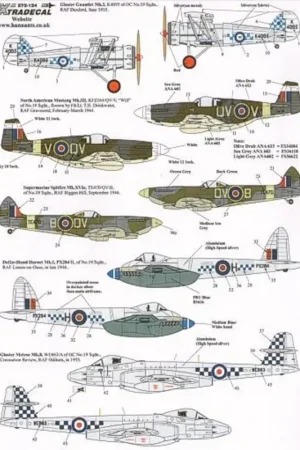 Sticker History of RAF 19 Squadron 1935 - 91 (8) Gloster Gauntlet Mk.I K4095 DuxFord 1935 North American P-51B Mustang III FZ164 Aanbieding