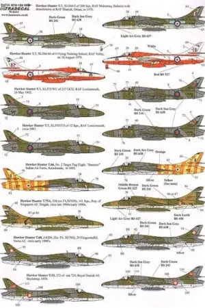 Veilige Betaling Sticker Hawker Hunter T7 Two Seaters (20) RAF XL577/82/ES 229 OCU/234 Squadron RAF Chivenor 1960 XL592/93 229 OCU/145 Squadron R