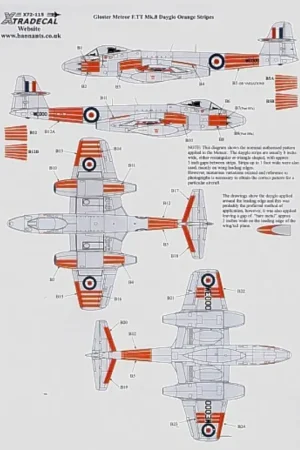 Sticker Gloster Meteor F.TT Mk.8 Dayglo Orange Stripes Decal Weekendaanbieding