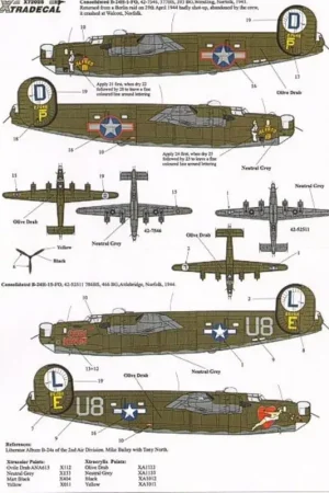 Sticker Consolidated B-24H Liberator (2) 42-52511/U8-E Queen of Hearts 785BS466BS 42-7546/P Alfred II 577BS392BG. NOW WITH FULL Nieuw