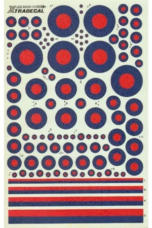 Sticker Post War RAF Low Vis Red/Blue National Insignia/Roundels and fin flashes 10 sizes over 100 roundels Fabrieksprijs