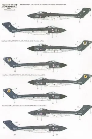 Lage Kosten Sticker de Havilland Sea Vixen FAW.2 (4) XP923/493/E 899 NAS HMS Hermes 1964 or XP923/706/VL 766 NAS RNAS Yeovilton 1968 XJ609/7
