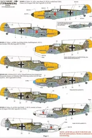 Gereduceerde Prijs Sticker Battle of Britain 70th Anniversary 1940-2010 Luftwaffe (8) Messerschmitt Bf 109E-3/4 Yellow 11 9./JG 26 Fw Artur Beese A