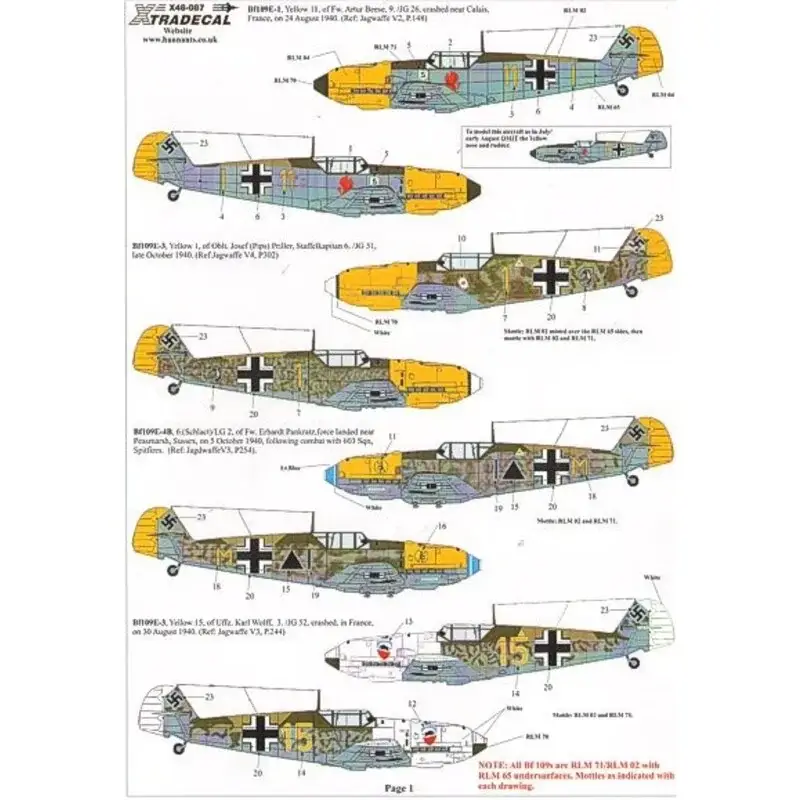 Gereduceerde Prijs Sticker Battle of Britain 70th Anniversary 1940-2010 Luftwaffe (8) Messerschmitt Bf 109E-3/4 Yellow 11 9./JG 26 Fw Artur Beese A