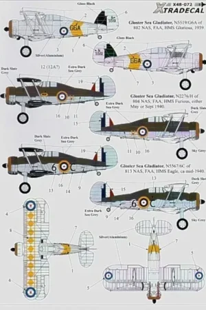 Bestel Nu Sticker Fleet Air Arm Gloster Sea Gladiator Fairey Fulmar Blackburn Skua (7) Gloster Sea Gladiator N5519/G6A 802 NAS HMS Gloriou