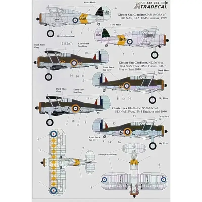 Bestel Nu Sticker Fleet Air Arm Gloster Sea Gladiator Fairey Fulmar Blackburn Skua (7) Gloster Sea Gladiator N5519/G6A 802 NAS HMS Gloriou