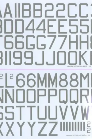 Sticker RAF WWII 48 x 30 bomber squadron code letters and numbers medium sea grey. Double sheet. (RAF codes/RAF code letters/RAF Nieuw