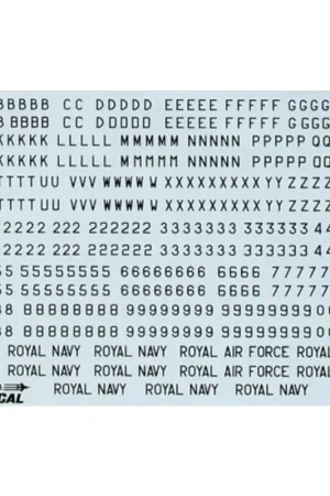 Sticker White RAF Letters Numerals 48 & 12and Titles for Royal Air Force Royal Navy Army Air Support Command etc double sheet. ( Favoriet