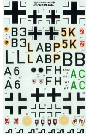 Exclusieve Aanbieding Sticker Junkers Ju 88A-4/D-1/G-6C (4) B3+LA 111/KG54 5K+BP 6/KG3 Blitz A6+FH FAGR.120 W7+AC II Gruppe Staff Flt NG100. Also badg