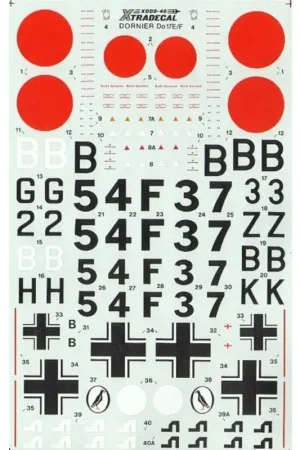 Lage Kosten Sticker Dornier Do 17E/F (3) 54+F37 III/KG255 1938 G2+BH Decal