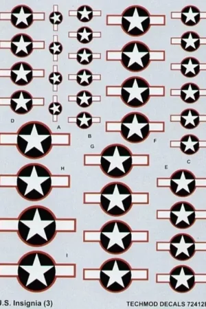 Sticker US National Insignia 1943. Star and Bar with red outline. 9 sizes 20 to 60 Decal Lage Prijs