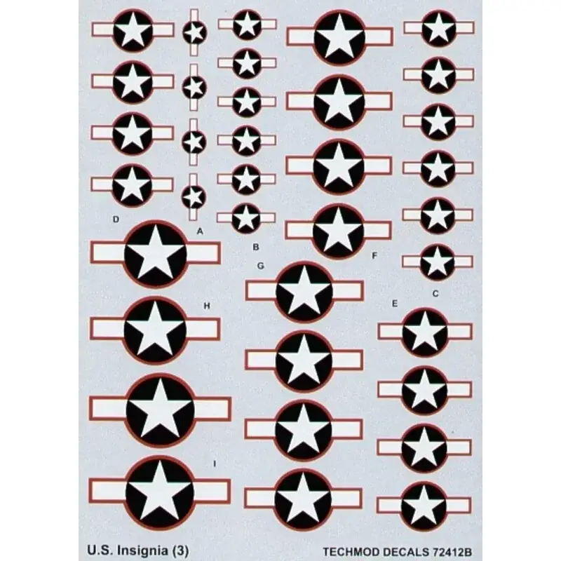 Sticker US National Insignia 1943. Star and Bar with red outline. 9 sizes 20 to 60 Decal Lage Prijs