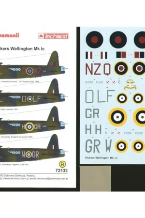 Sticker Vickers Wellington Mk.Ic (4) R1245 NZ-Q 304(Polish) Squadron T2508 LF-O 37 Squadron Egypt R1006 GR-H and W5690 GR-W both Merkproduct