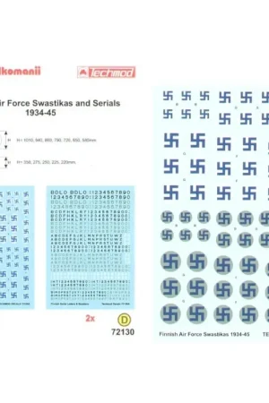 Must-Have Sticker Finnish Air Force Swastika National Insignia. 7 sizes on either white or light grey backgrounds plus 2 sheets of Finnish
