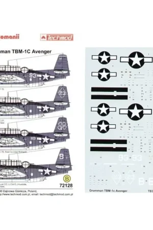 Fabrieksprijs Sticker Grumman TBM-1C Avenger (4) 93 VT-15 USS Essex 23 VC-21 USS Macus Island 83 Shamrock VC-76 USS Petrof Bay B1 VC-10 Lt.Cdr