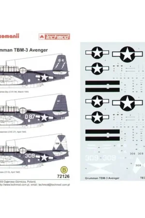 Sticker Grumman TBM-3 Avenger (3) No 84 VC-88 USS Saginaw Bay D-87 VT-40 USS Suwanee 309 VT-83 USS Essex. All 1945 in Sea Blue/I Beperkt Aanbod