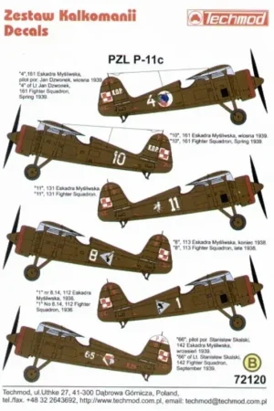 Weekendaanbieding Sticker PZL P.11C (8) White 10 161 Fighter Squadron 1939 White 4 Lt Jan Dzwonek 161 FS White 11 131 FS White 8 113FS. White 65 1
