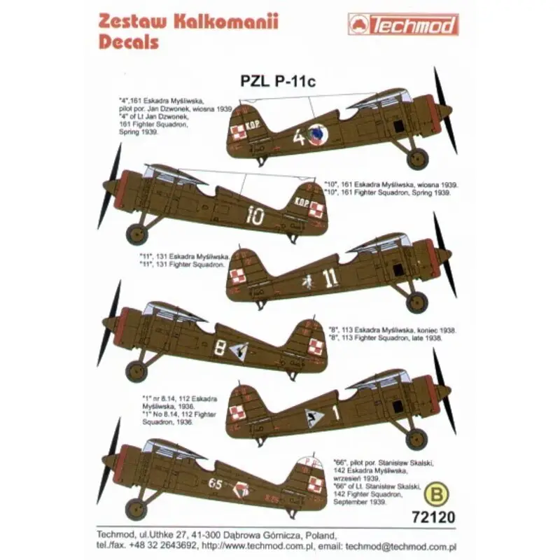 Weekendaanbieding Sticker PZL P.11C (8) White 10 161 Fighter Squadron 1939 White 4 Lt Jan Dzwonek 161 FS White 11 131 FS White 8 113FS. White 65 1
