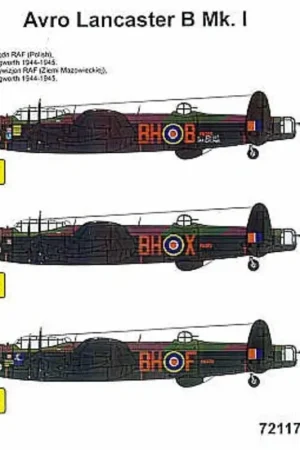 Sticker Avro Lancaster B I (3) PB705 BH-B Yak Bus PA262 BH-X ME470 BH-F all from 300 (Polish) Sqd RAF Faldingworth 1944-45. Smal Betaalbaar