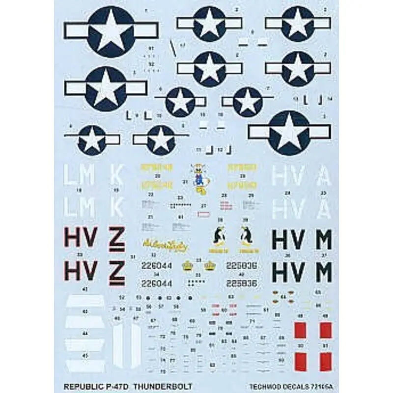 Uitverkoop Sticker Republic P-47D Thunderbolt Razorback (4) 275242 LM-K 62FS Capt M. Quirk Halesworth. Camo 226044 HV-Z 61FS Maj Leslie Smi