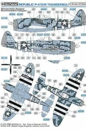 Meest Verkocht Sticker Republic P-47D/M (2) 226418 HV-A Lt.Col. Francis Gabreski 1944 4421108 HV-Z Capt Witold Lanowski Insignia Blue upper sur
