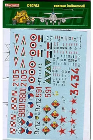 Merkproduct Sticker Mikoyan MiG-21MF/SM (7) Red 9801 2 Squadron Poland Red 2105 Hungary 1992 Black 9712 Czechoslovakia Syria Air Force Bekaa