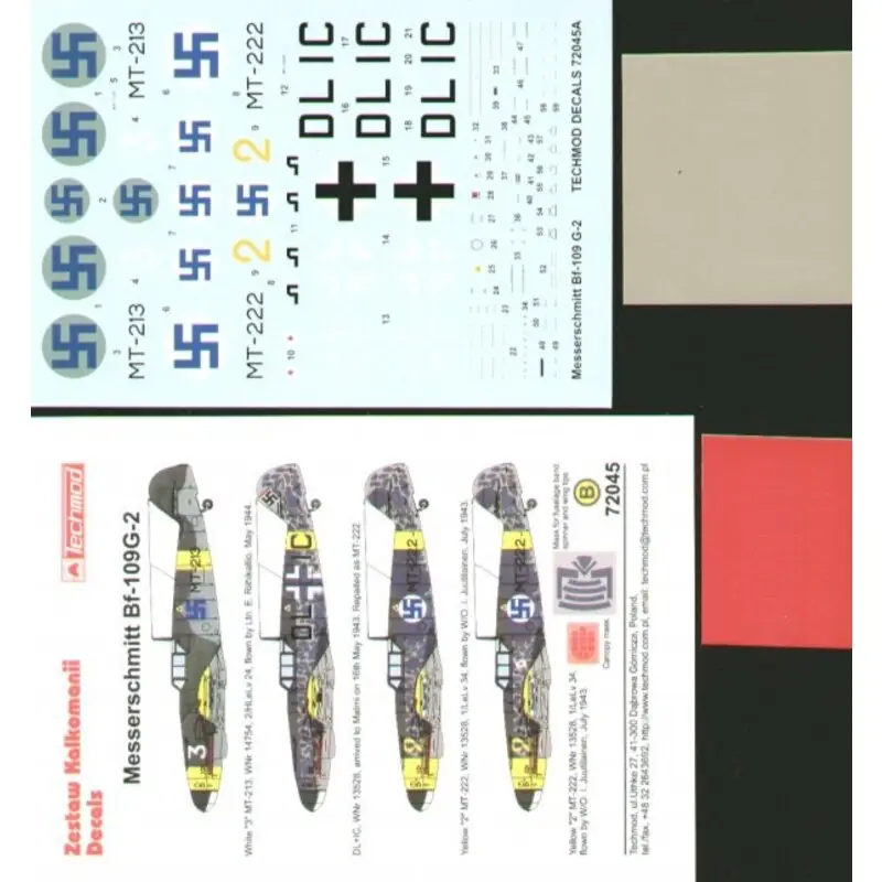 Beperkt Aanbod Sticker Messerschmitt Bf 109G-2 Finnish Air Force (4) MT-213 White 3 blue swastika national insignia on grey disc MT-222 3 versi