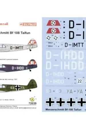 Direct Beschikbaar Sticker Messerschmitt Bf 108B-1 (3) D-IMTT Willy Messerschmitt′s personal aircraft overall RLM 63 D-IHDD Isle of Man air rally 1