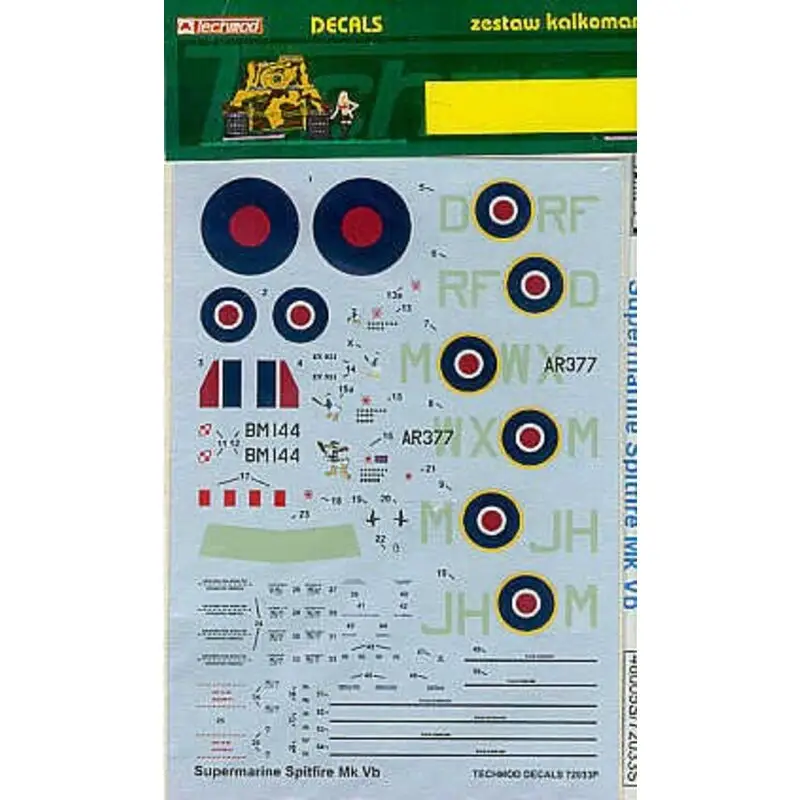 Sticker Supermarine Spitfire Mk.Vb (4) BM144 RF-D 303 Polish Squadron three versions 3/1942 5/1942 late 1942 W3207 JH-M 317 Squa Shop Nu