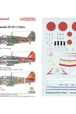 Hete Deal Sticker Kawasaki Ki-61-1 Hein (3) Red 295 244 Sentai. Two different schemes Red 43 24 Sentai Japan 1944