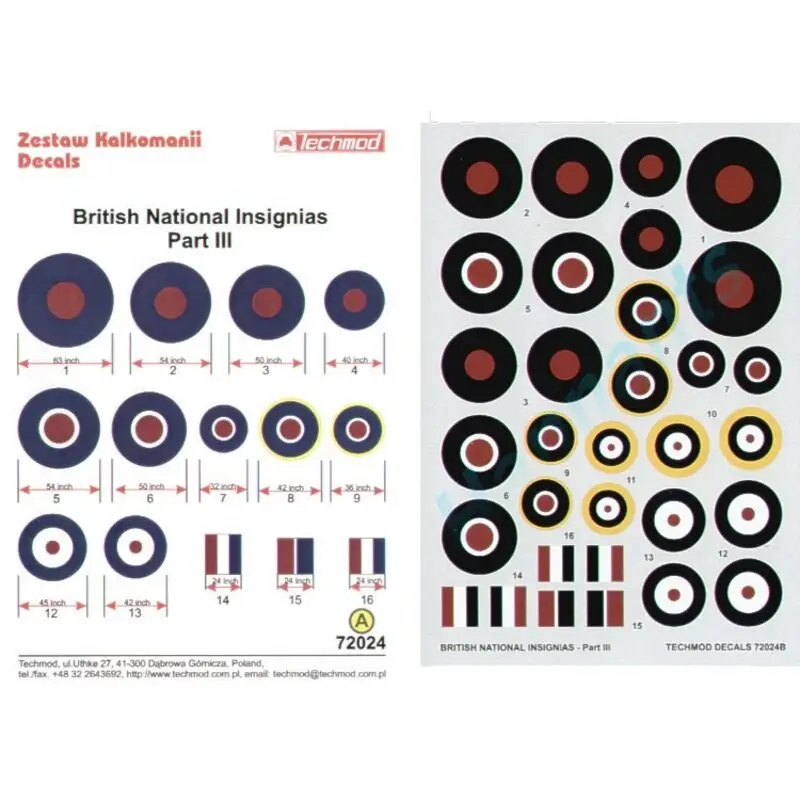 Korting Sticker National Insignia/Roundels & Fin Flashes suitable for Hawker Typhoon North American B-25 Mustang III