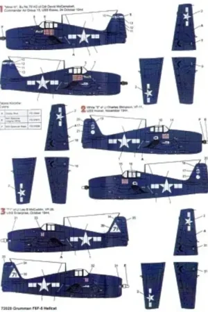 Sticker Grumman F6F-5 Hellcat (4) White 25 VF-19 Bruce Williams USS Lexington 1944 3 tone camouflage Minsi III Cdr McCampbell CA Bestseller