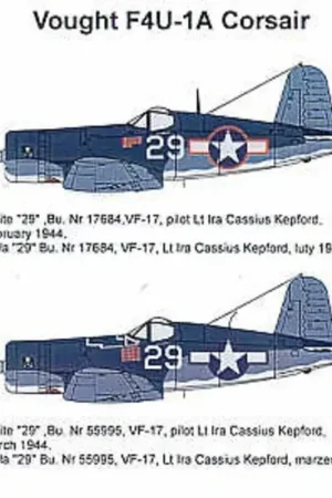 Sticker Vought F4U-1A (2) White 29 VF-17 two Corsairs both flown by Lt Ira KepFord Decal Gereduceerde Prijs