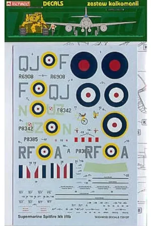 Sticker Supermarine Spitfire Mk.Ib/IIb (3) R6908 qJ-F 92 East India Squadron 1940 P8342 UZ-N 306 Squadron 1941 P8395 RF-A 303 Sq Finale Uitverkoop