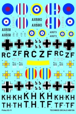 Voordeelprijs Sticker Potez 63-11 (8) AX691 AX680 and AX673 all French Fighter Flight in RAF markings Palestine/Egypt 1941 No 71 or No 101 Rum