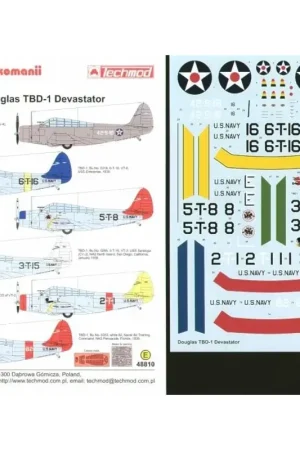 Sticker Douglas Douglas TBD-1 Devastator Pre War (6) 42-S-16 VS-42 USS Ranger 1941 overall grey 6-T-16 VT-6 USS Enterprise Blue Gereduceerde Prijs